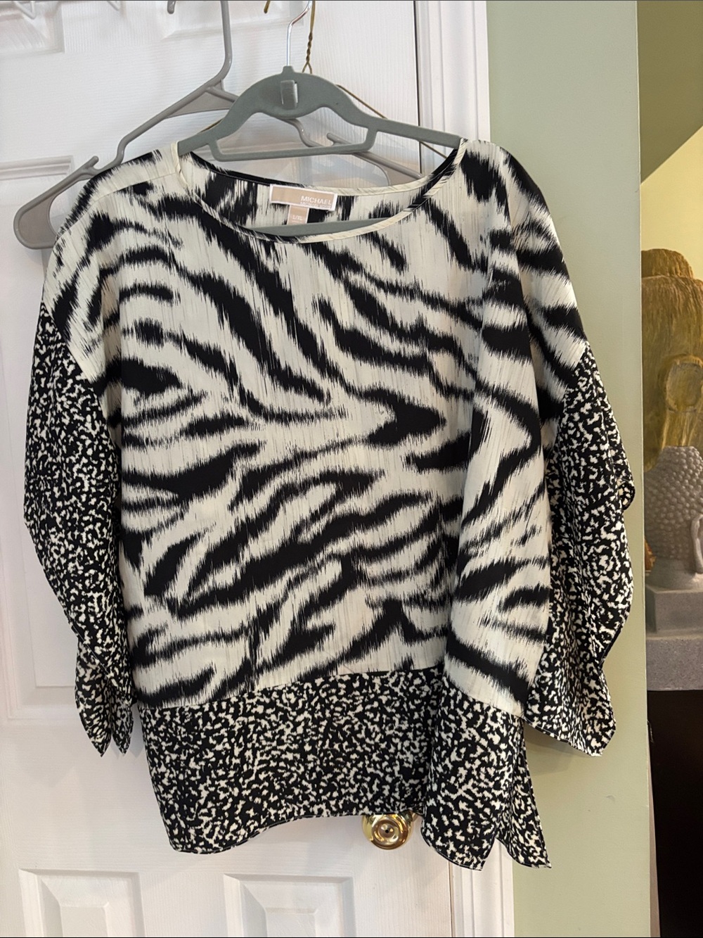 Michael Kors Black & White Mixed Animal Print Top